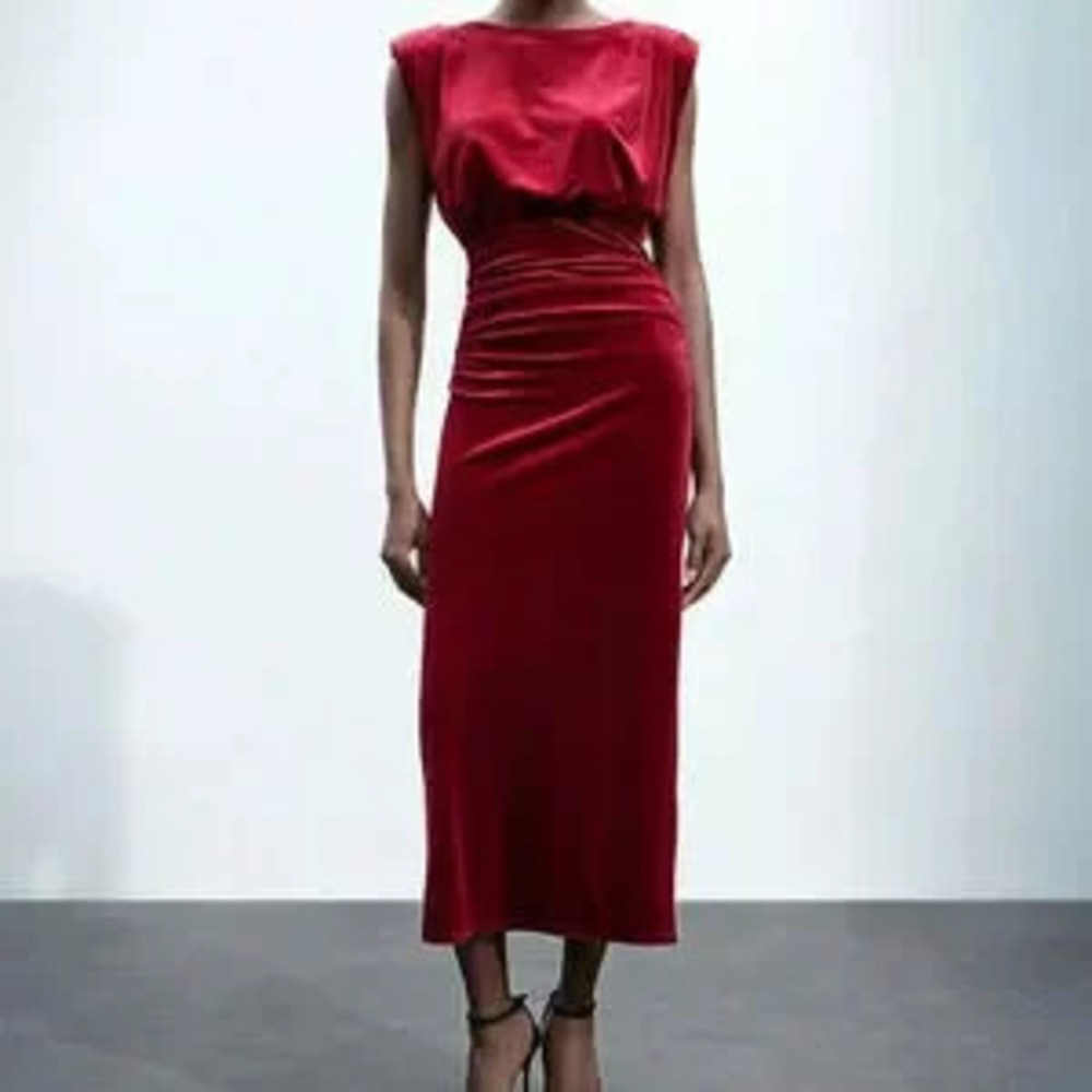 Burgundy Elegant Women's Urban Chic Long Velvet Christmas Party Holiday Dress